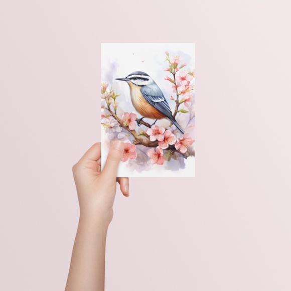 Red-breasted Nuthatch Bird Wall Art Watercolor Illustration Print Unframed - Picture 5 of 5